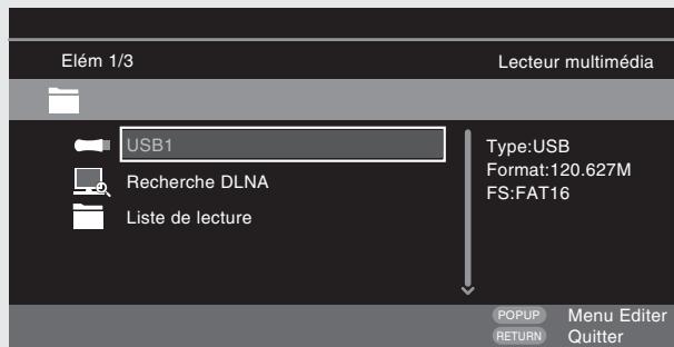 DENON DBT 1713UD & DBT1713,MV - Sélectionnez un périphérique sur lequel un fichier à lire est stocké avec les touches △▽, puis appuyez sur ENTER. - 1
