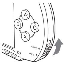 SONY PS3 ULTRA SLIM,MV - Lorsque le système est sous tension, faites glisser l'interrupteur POWER/HOLD (alimentation/bloquer) vers le haut. - 1