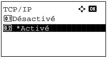 TCP/IP 01 Désactivé 02 *Activé