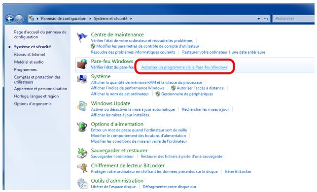 Page d'accueil du panneau de configuration Système et sécurité Réseau et Internet Matériel et audio Programmes Comptes et protection des utilinateurs Apparence et personnalisation Horloge, langue et région Options d'ergonomie Centre de maintenance Verifier l'état de votre ordinateur et résoudre les problèmes | Modifier les paramètres de contrôle de compte d'utilisateur Résoudre des problèmes informatiques courants | Restaurer votre ordinateur à une date antérieure Pare-feu Windows Verifier l'état du pare-feu Windows Autoriser un programme via le Pare-feu Windows Système Afficher la quantité de mémoire RAM et la vitesse du processeur | Afficher l'indice de performance Windows | Autoriser l'accès à distance Afficher le nom de cet ordinateur | Gestionnaire de périphériques Windows Update Activer ou désactiver la mise à jour automatique | Recherer les mises à jour Afficher les mises à jour installées Options d'alimentation Entrer un mut de passe quand l'ordinateur sort de veille Modifier le comportement des boutons d'alimentation Modifier les conditions de mise en veille de l'ordinateur Sauvegarder et restaurer Sauvegarder l'ordinateur | Restaurer des fichiers à partir d'une sauvegarde Chiffrement de lecteur BitLocker Protégier votre ordinateur en chifrant les données présentes sur le disque | Gérer BitLocker Outils d'administration Libérer de l'espace disque | Défragmenter votre disque dur