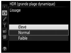 NIKON D5600 - Choisissez le degré de lissage. Pour définir le degré de lissage des limites entre les deux images, mettez en surbrillance Lissage et appuyez sur - 2