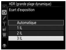 NIKON D5600 - Choisissez l'écart d'exposition. Pour désirir l'écart d'exposition entre les deux vues, mettez en surbrillance Écart d'exposition et appuyez sur ⑥. - 2