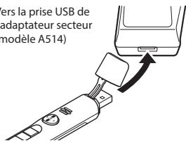 OLYMPUS RS28H - Branchez l'enregistreur vocal sur la prise USB de l'adaptateur secteur. - 1