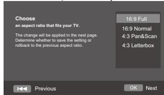 TOSHIBA BDX1200 - Press OK, enter Aspect ratio setting. - 1