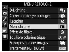 NIKON D7500 - Sélectionnez une option dans le menu retouche. - 2