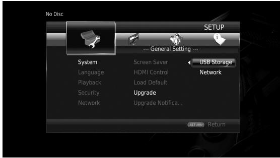 YAMAHA BD-A1040 - Selecteer de upgrademethode en start de upgrade via het SETUP-. menu. - 1