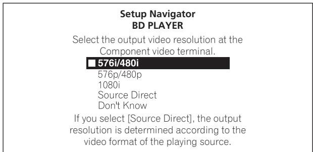 PIONEER BDP-170 - Sélectionnez la résolution du signal video restitué par les prises de sortie COMPONENT VIDEO. - 1