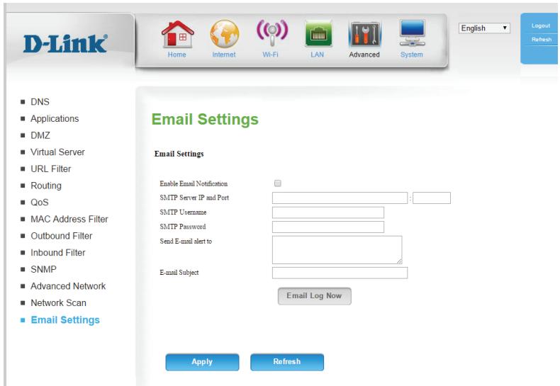 D-LINK DSL-3682 - Paramètres de messagerie - 1