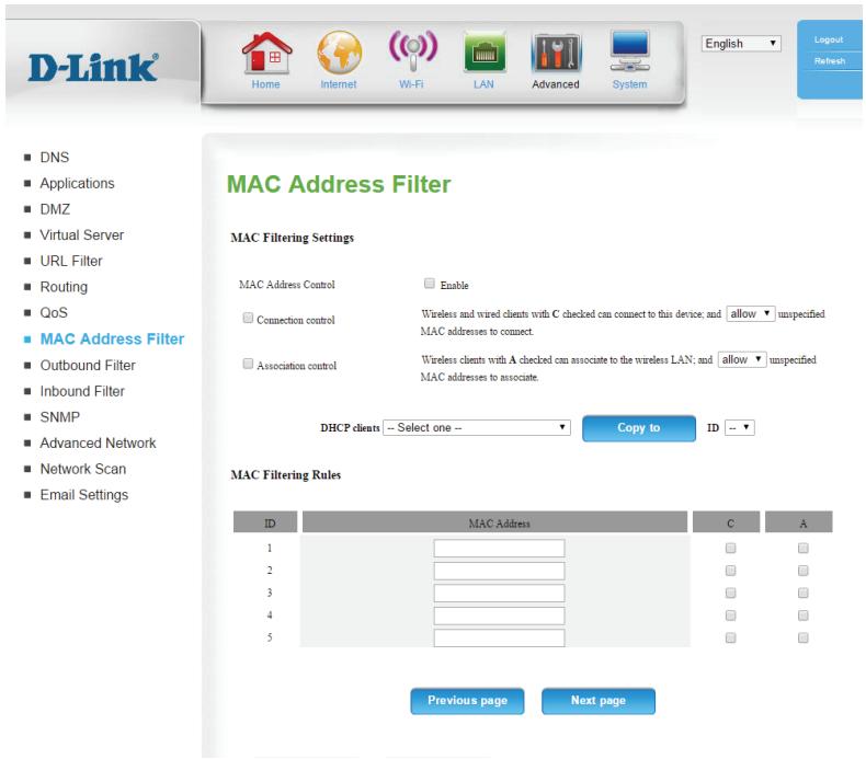D-LINK DSL-3682 - Filtre d'adresse MAC - 1