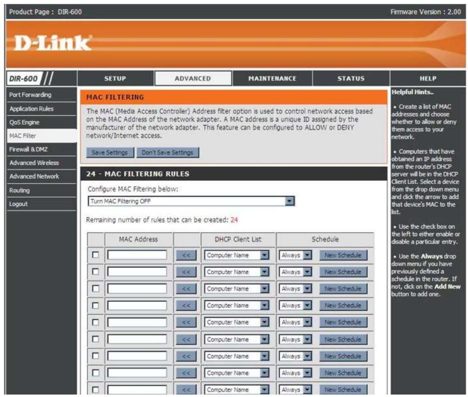 D-LINK DIR-895L - Filtre MAC - 1
