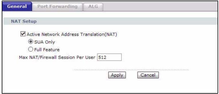 ZYXEL LTE7460 - The NAT General Setup Screen - 1
