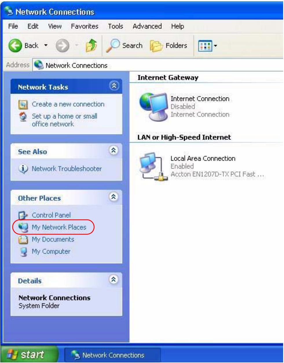 ZYXEL LTE7460 - Select My Network Places under Other Places. - 1