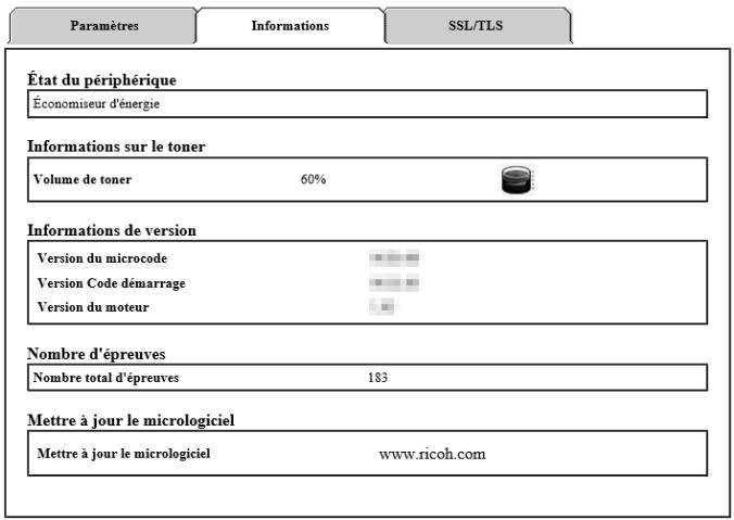 RICOH SP 5300DN - Vérifiez les informations sur l'imprimante. - 1