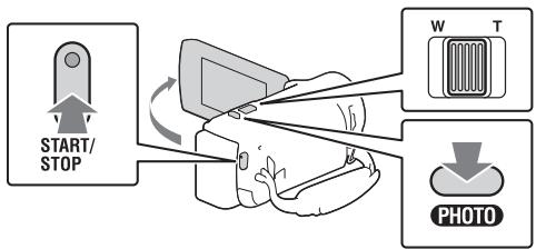 SONY HDR-AS50 - Ouvrez l'écran LCD et appuyez sur START/STOP pour commencer à enregistrer. - 1
