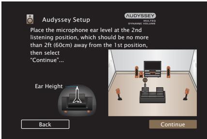 MARANTZ SR7011 - Move the Sound calibration microphone to position 2, select "Continue", then press ENTER. - 1