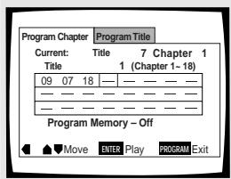 PIONEER BDP-100 - Im Programmierfenster die Zifferntasten zur Eingabe der Sektor- oder Kapitelnummern in der zu programmierenden Reihenfolge drucken. - 1