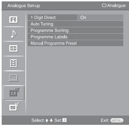 SONY RM-ED054 - Analogue Set-up menu (Analogue mode only) - 1