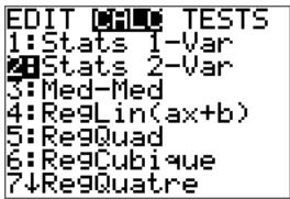 TEXAS INSTRUMENTS TI PRIMAIRE - Pour identifier la statistique à deux variables correspondant à L1 et L2 : - 1