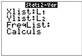 TEXAS INSTRUMENTS TI PRIMAIRE - Pour identifier la statistique à deux variables correspondant à L1 et L2 : - 2