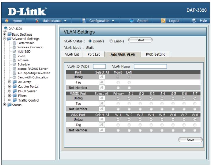 D-LINK DAP-2020 - Add/Edit VLAN - 1