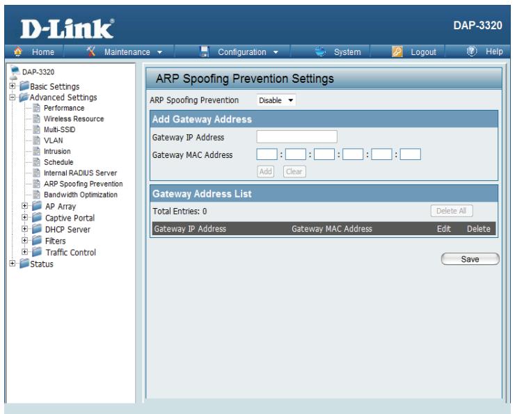 D-LINK DAP-2020 - ARP Spoofing Prevention Settings - 1