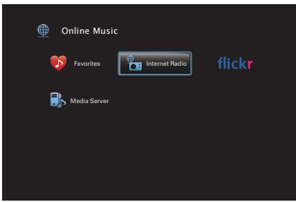 DENON AVR X540BT - AVR-X540BT - AVRX540BT - Utilisez △▽◀▷ pour sélectionner “Internet Radio”, puis appuyez sur ENTER. - 1