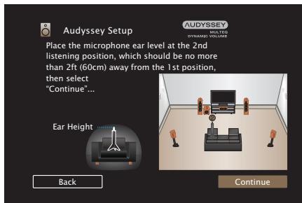 MARANTZ NR1508 - Move the Sound calibration microphone to position 2, select "Continue", then press ENTER. - 1