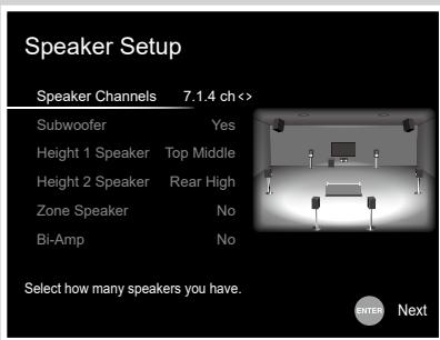 ONKYO TX-NR575 - "Speaker Setup" settings during Initial Setup (  p157) - 1
