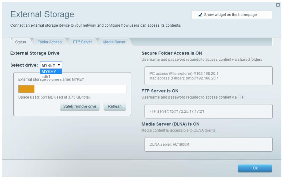 LINKSYS N300 - To view the status and settings of your attached drive: - 1