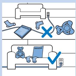 Illustration showing a medical procedure with a patient undergoing examination and a medical device, marked with a blue X and checkmark.