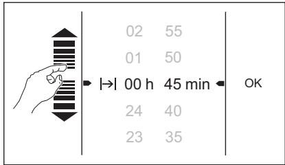 02 55 01 50 → |→| 00 h 45 min ← OK 24 40 23 35