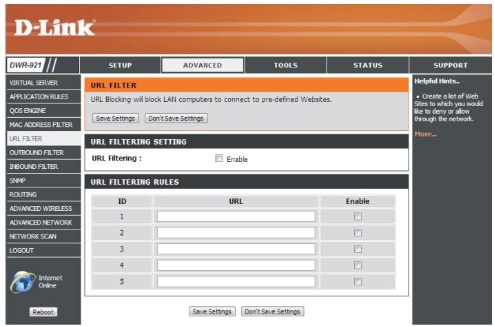 D-LINK DWR 921 4G - Règles de filtrage des URL - 1