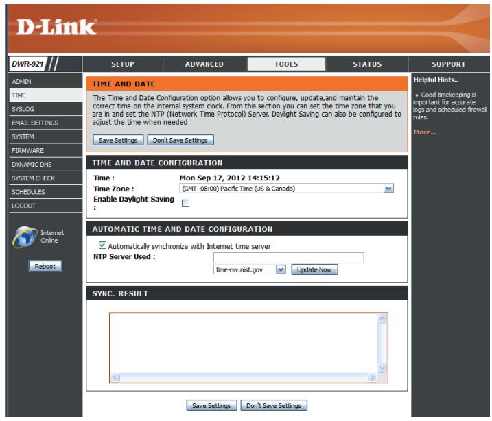 D-LINK DWR 921 4G - Configuration de la DATE et de l'heure - 1