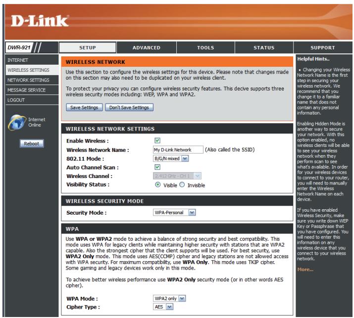 D-LINK DWR 921 4G - Paramètres sans fil - 1