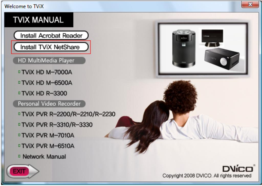 DVICO TVIX HD R-3300 - Installation de tviX netshare - 1