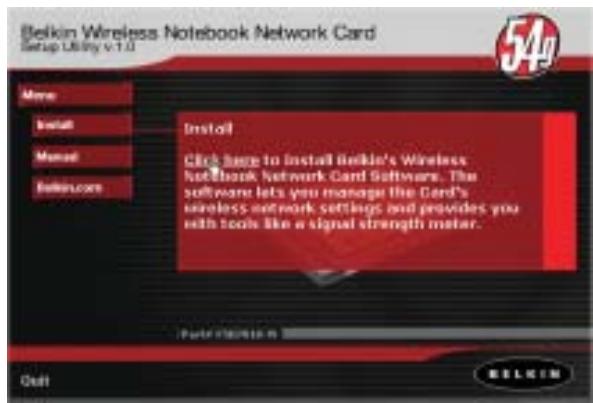 BELKIN CARTE NOTEBOOK RÉSEAU SANS FIL 802.11G #F5D7010FR - Avertissement : vous devez installer le logiciel avant d'insérer la carte - 1
