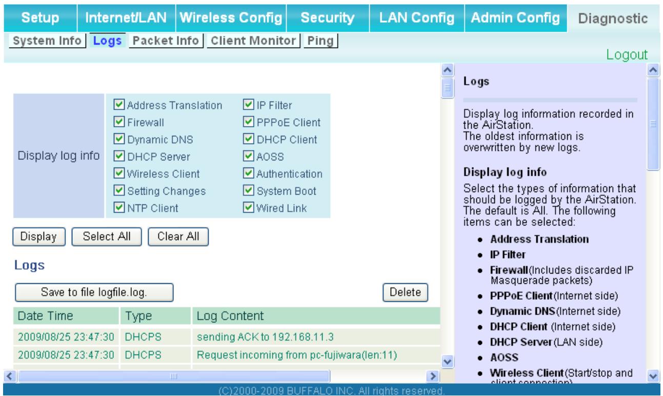 BUFFALO WHR-HP-G300N : AIRSTATION™ WIRELESS-N 300MBPS CABLE ROUTER - Logs - 1