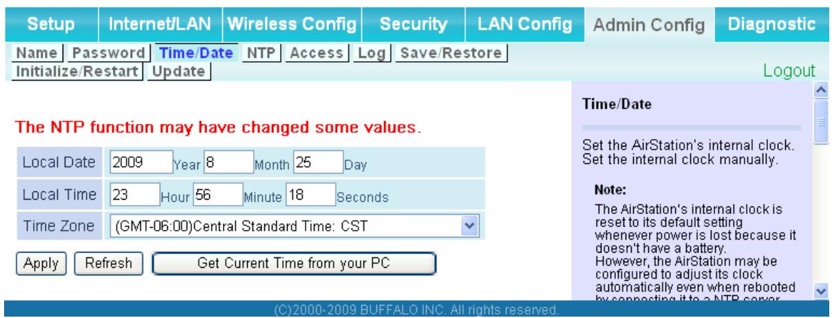 BUFFALO WHR-HP-GN : AIRSTATION™ N-TECHNOLOGY 150MBPS CABLE ROUTER - Time/Date - 1