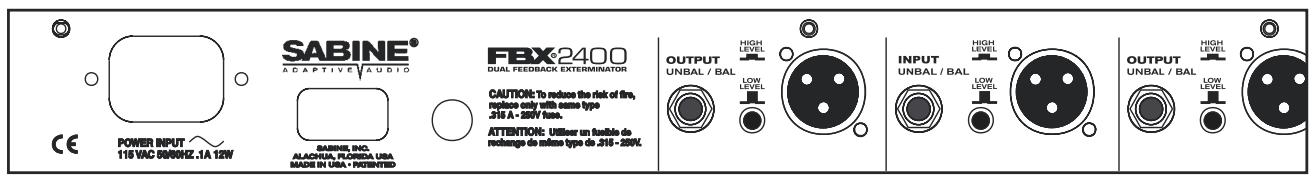 SABINE FBX1200 - Commandes et connecteurs du panneau arrière du FBX 2400 - 1