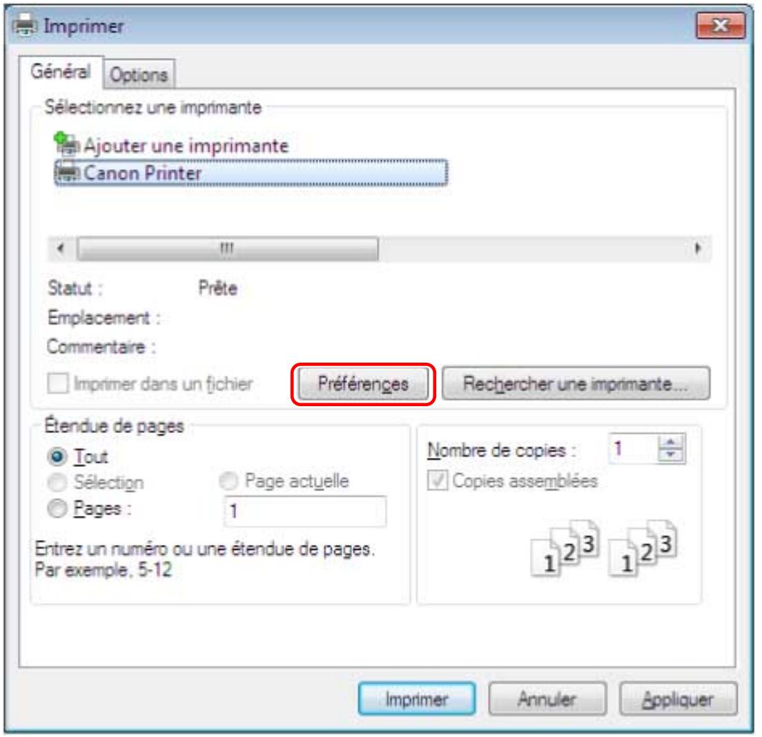 CANON IR 2202 - Sélectionnez le périphérique → cliquez sur [préférences], [propriétés de l'imprimante] ou sur [propriétés]. - 1