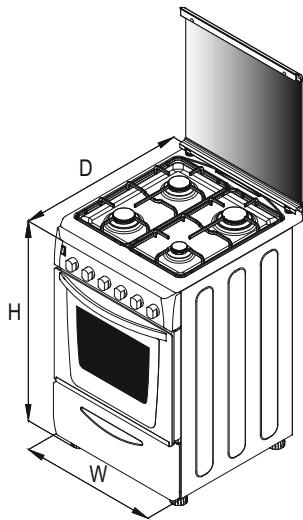 CANDY CCG6503PW - DIMENSIUNILE APARATULUI - 1