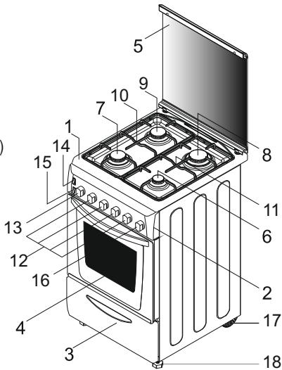 CANDY CCG6503PW - GENERAL APPEARANCE AND DEFINITION OF THE APPLIANCE - 1
