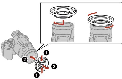 NIKON P950 - Attaching/removing the lens cap and lens hood - 1