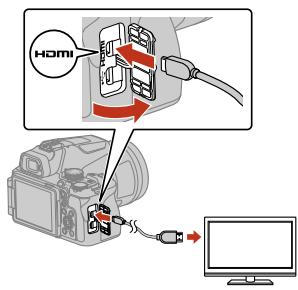 NIKON P950 - Use a commercially available HDMI cable to connect the camera's HDMI micro connector (Type D) and the TV's HDMI input port. - 1