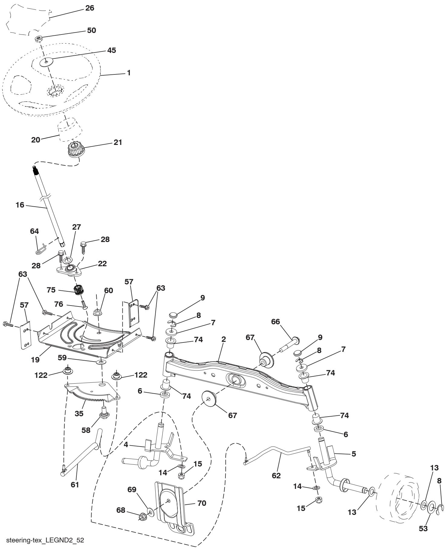 MCCULLOCH M185-107T - TRACTOR -- MODEL NO. M185-107T (96041037801), PRODUCT NO. 960 41 03-78 STEERING ASSEMBLY 41 - 1