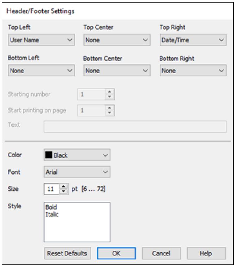 EPSON XP-8600 - Header/Footer Settings - Windows - 1
