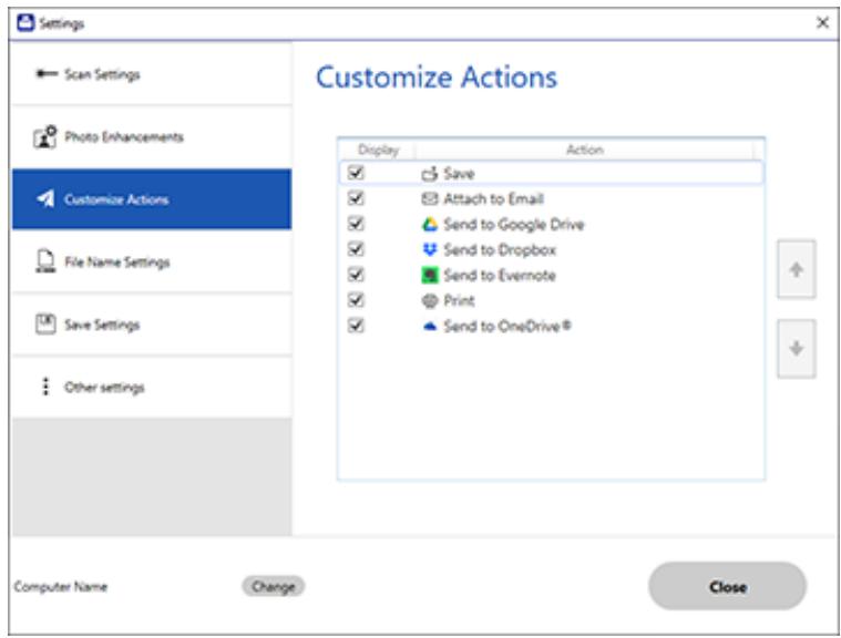 EPSON XP-8600 - Click the Customize Actions tab. - 1