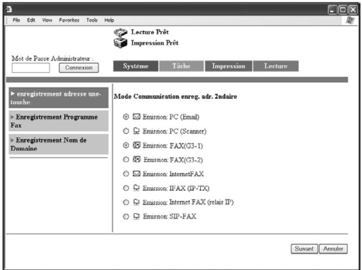 KONICA MINOLTA BIZHUB C224  -  BIZHUB C224E - Sélectionnez le mode de communication pour le destinataire secondaire, et cliquez sur [suivant]. - 1