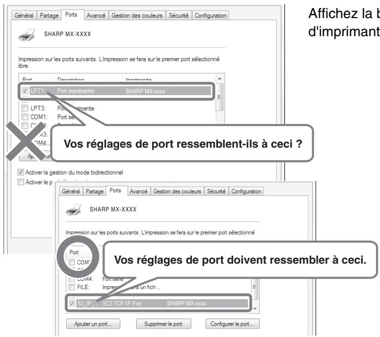 SHARP MX 2614 - Vérification des réglages du port dans le pilote d'imprimante - 1