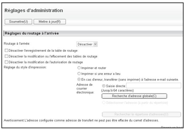 SHARP MX 2314 - Configuration des reglages de routage a l'arrivee - 1